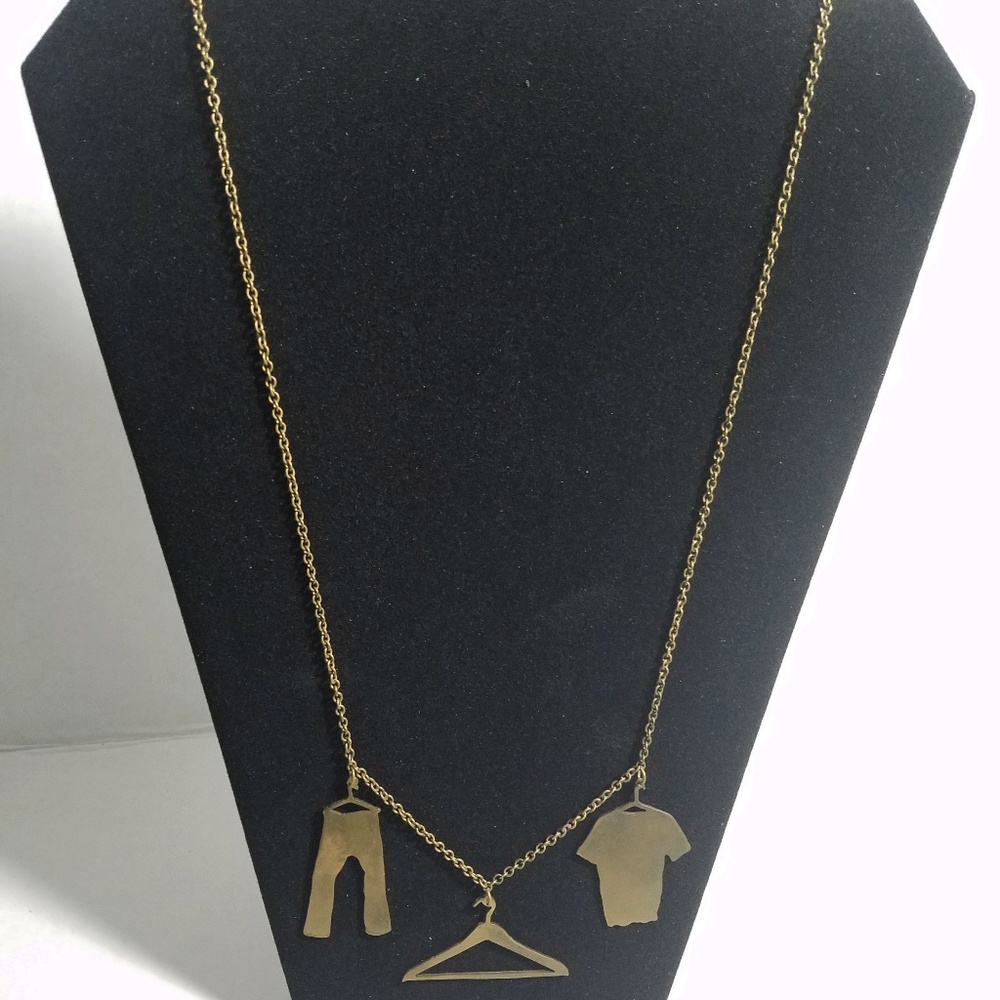 Shirt Hanger Pants Brass Clothesline Necklace